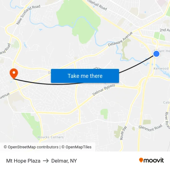 Mt Hope Plaza to Delmar, NY map