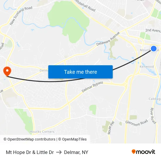 Mt Hope Dr & Little Dr to Delmar, NY map