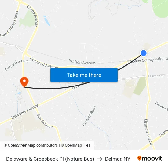 Delaware & Groesbeck Pl (Nature Bus) to Delmar, NY map