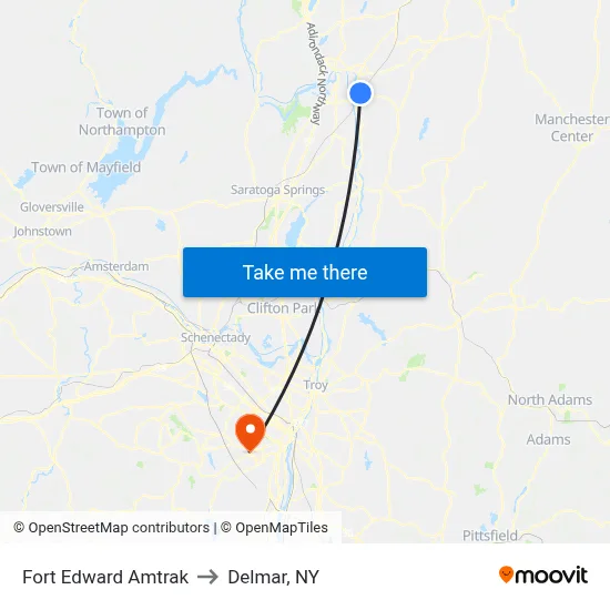 Fort Edward Amtrak to Delmar, NY map