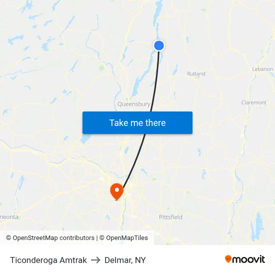 Ticonderoga Amtrak to Delmar, NY map