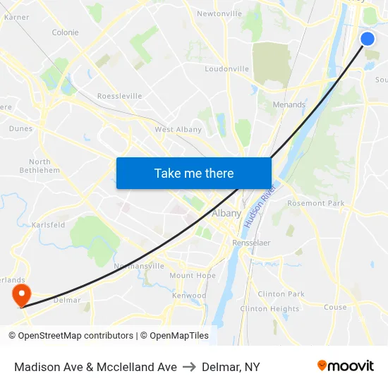 Madison Ave & Mcclelland Ave to Delmar, NY map
