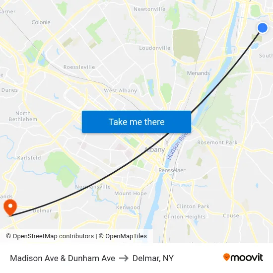 Madison Ave & Dunham Ave to Delmar, NY map