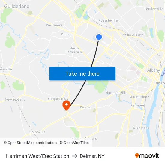 Harriman West/Etec Station to Delmar, NY map