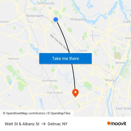 Watt St & Albany St to Delmar, NY map