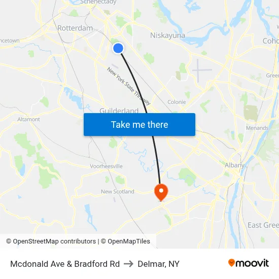 Mcdonald Ave & Bradford Rd to Delmar, NY map