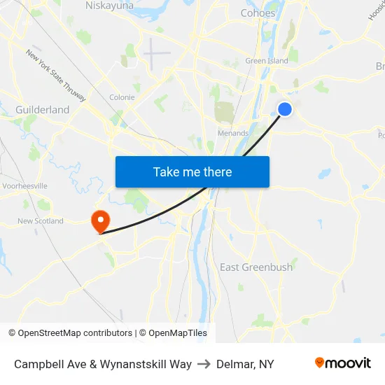 Campbell Ave & Wynanstskill Way to Delmar, NY map