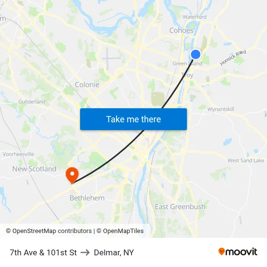 7th Ave & 101st St to Delmar, NY map