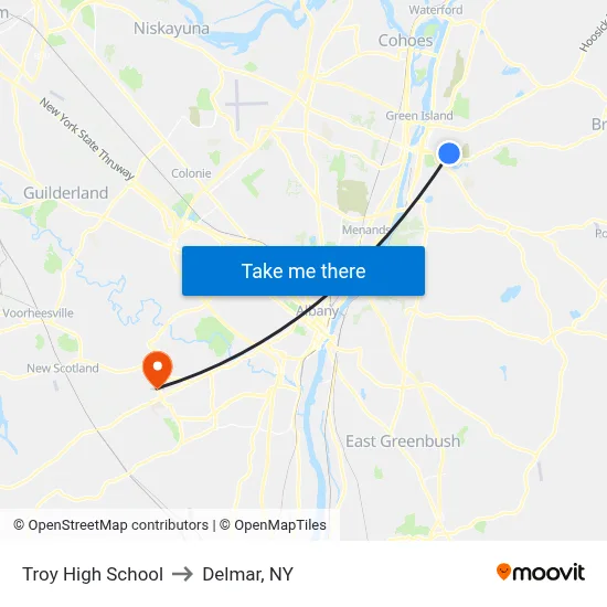 Troy High School to Delmar, NY map