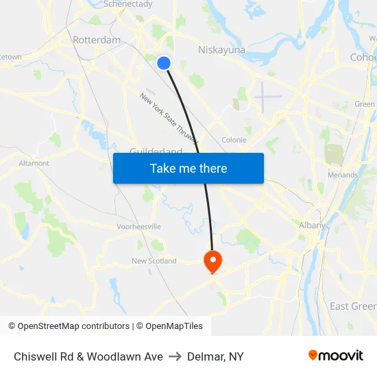 Chiswell Rd & Woodlawn Ave to Delmar, NY map