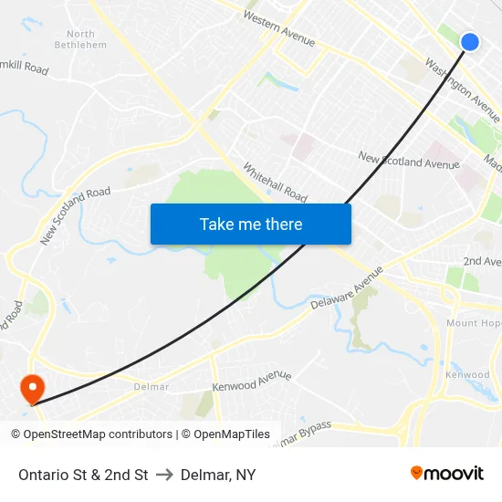 Ontario St & 2nd St to Delmar, NY map