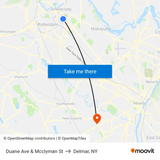 Duane Ave & Mcclyman St to Delmar, NY map