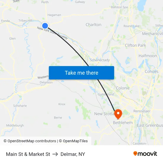 Main St & Market St to Delmar, NY map