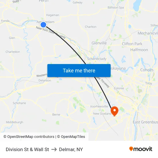 Division St & Wall St to Delmar, NY map
