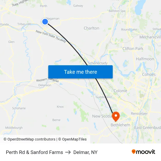 Perth Rd & Sanford Farms to Delmar, NY map