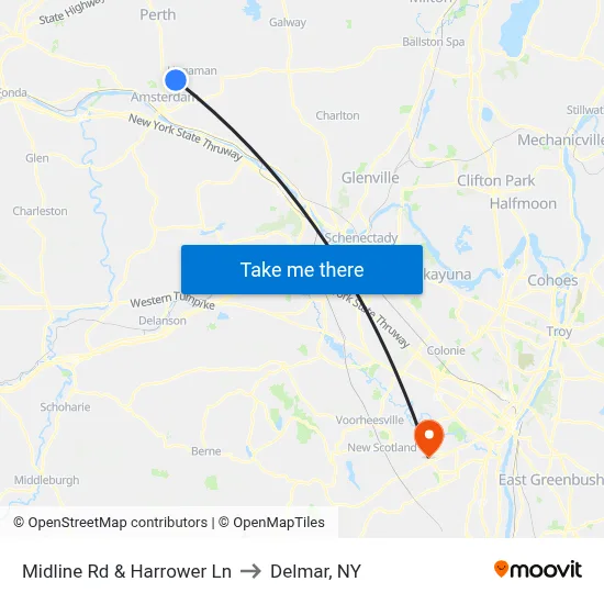 Midline Rd & Harrower Ln to Delmar, NY map
