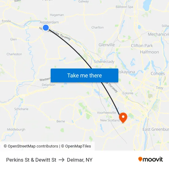 Perkins St & Dewitt St to Delmar, NY map