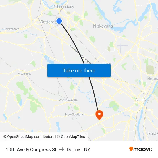 10th Ave & Congress St to Delmar, NY map
