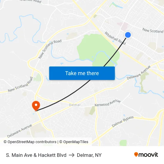 S. Main Ave & Hackett Blvd to Delmar, NY map
