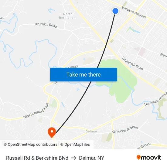 Russell Rd & Berkshire Blvd to Delmar, NY map