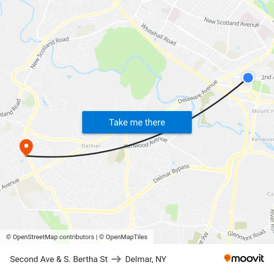Second Ave & S. Bertha St to Delmar, NY map
