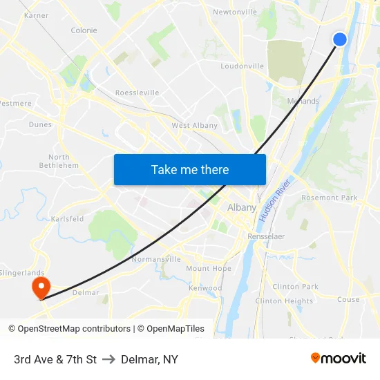 3rd Ave & 7th St to Delmar, NY map