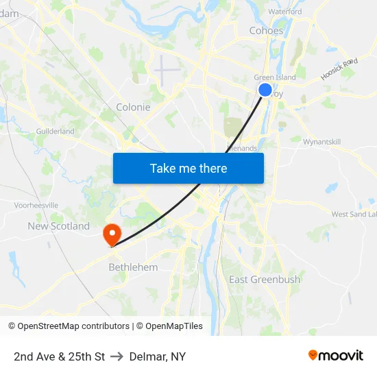 2nd Ave & 25th St to Delmar, NY map