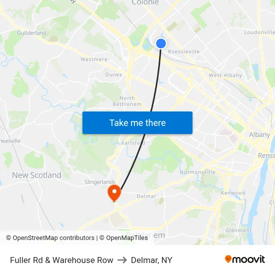 Fuller Rd & Warehouse Row to Delmar, NY map