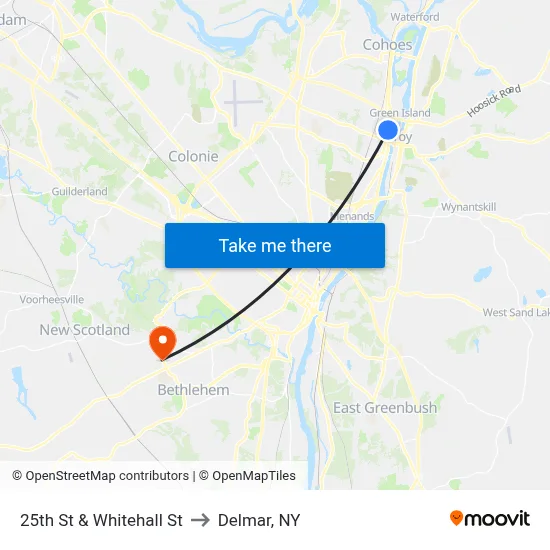 25th St & Whitehall St to Delmar, NY map