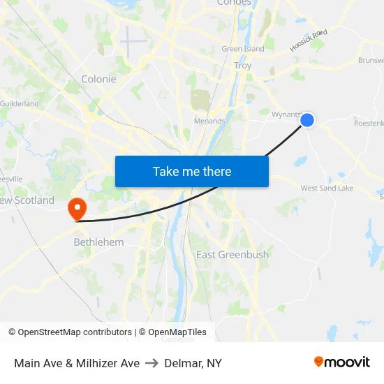 Main Ave & Milhizer Ave to Delmar, NY map