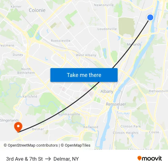 3rd Ave & 7th St to Delmar, NY map