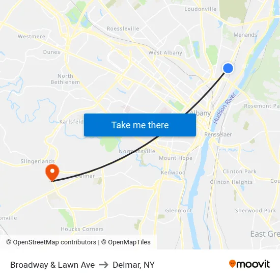Broadway & Lawn Ave to Delmar, NY map