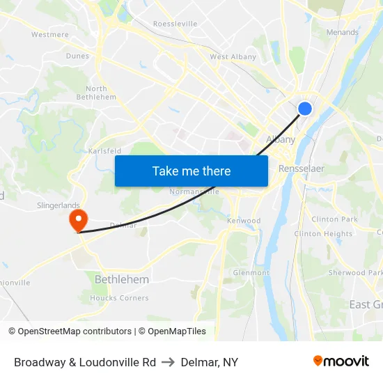 Broadway & Loudonville Rd to Delmar, NY map