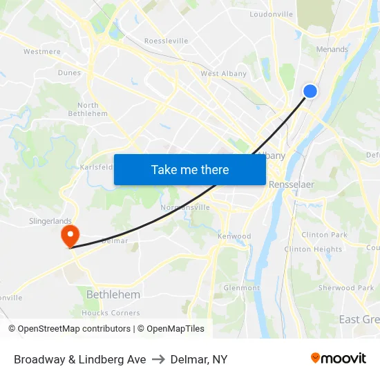 Broadway & Lindberg Ave to Delmar, NY map