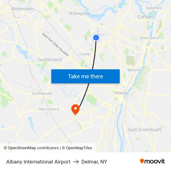 Albany International Airport to Delmar, NY map