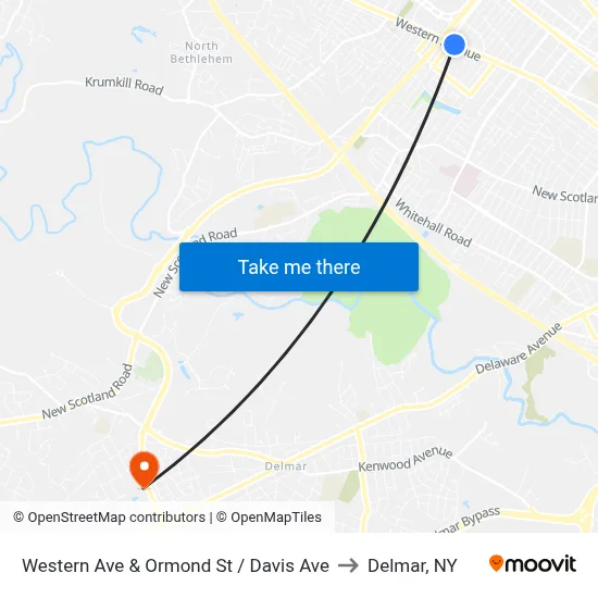 Western Ave & Ormond St / Davis Ave to Delmar, NY map