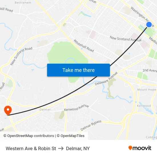 Western Ave & Robin St to Delmar, NY map