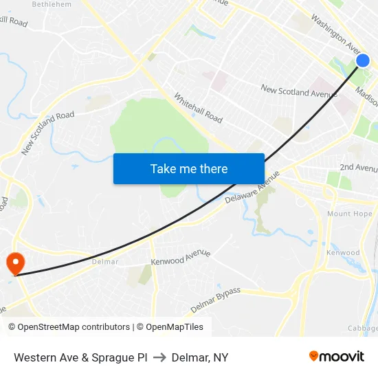 Western Ave & Sprague Pl to Delmar, NY map