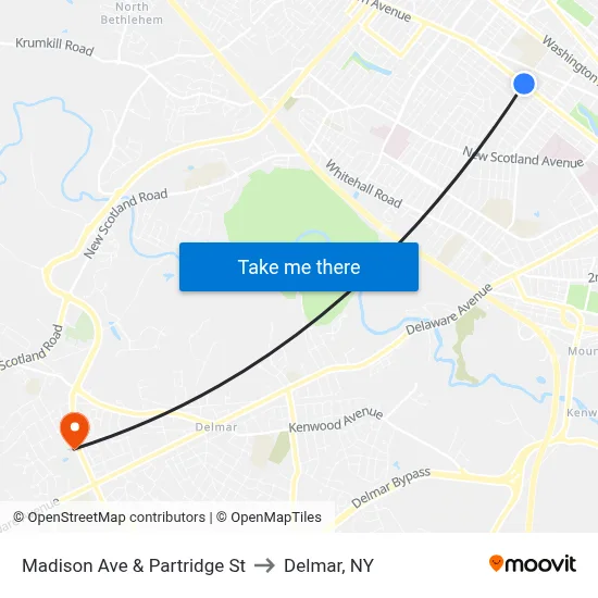 Madison Ave & Partridge St to Delmar, NY map