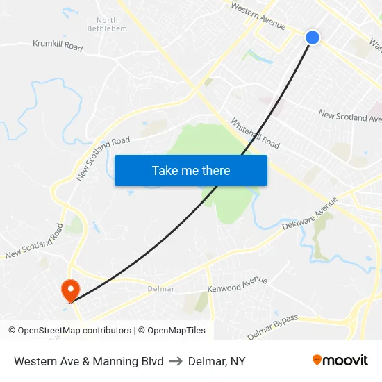 Western Ave & Manning Blvd to Delmar, NY map