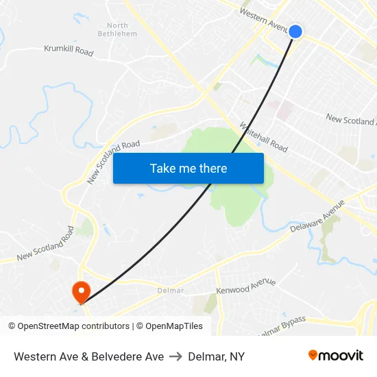 Western Ave & Belvedere  Ave to Delmar, NY map