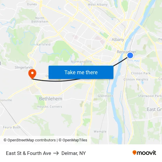 East St & Fourth Ave to Delmar, NY map