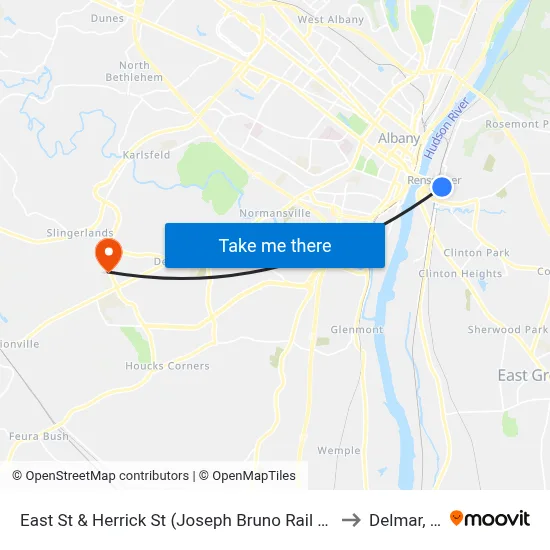 East St & Herrick St (Joseph Bruno Rail Station) to Delmar, NY map