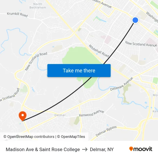 Madison Ave & Saint Rose College to Delmar, NY map