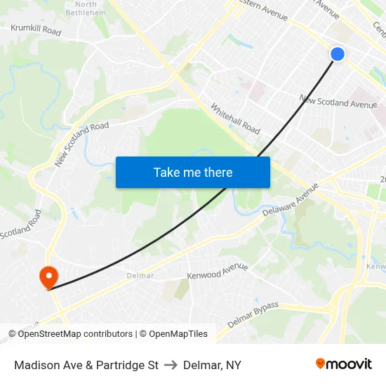 Madison Ave & Partridge St to Delmar, NY map