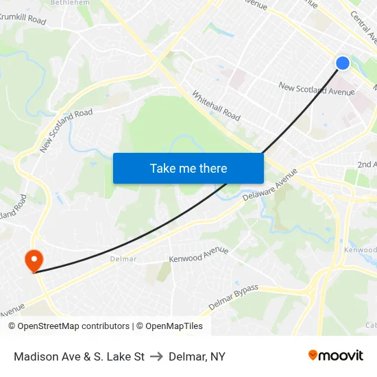 Madison Ave & S. Lake St to Delmar, NY map