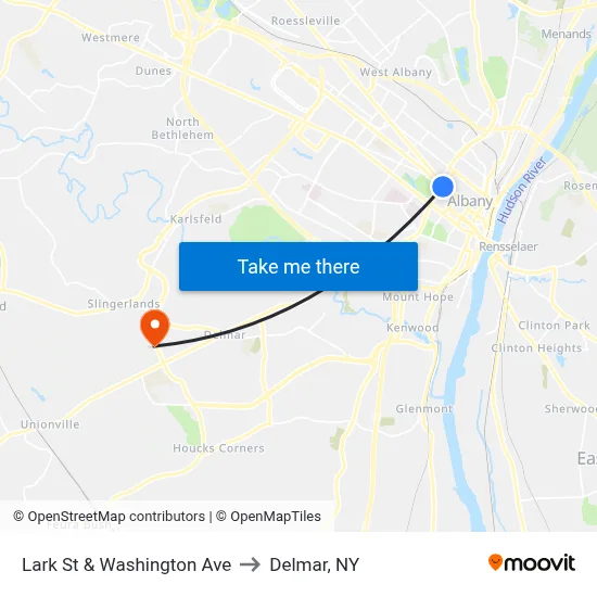 Lark St & Washington Ave to Delmar, NY map