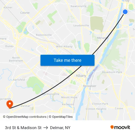 3rd St & Madison St to Delmar, NY map