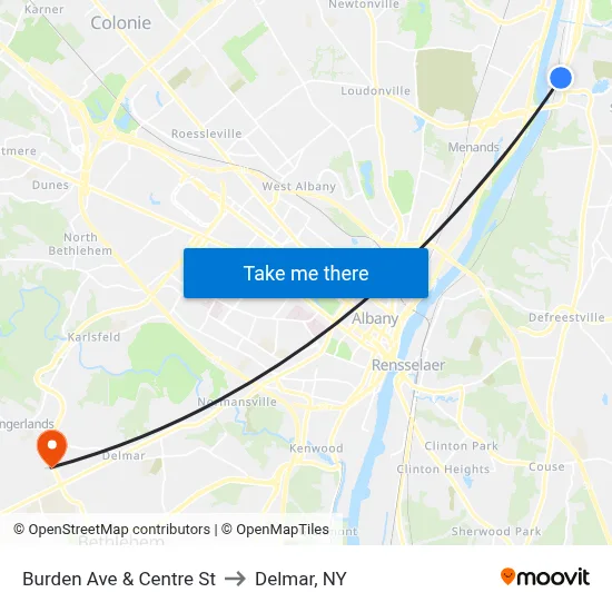 Burden Ave & Centre St to Delmar, NY map
