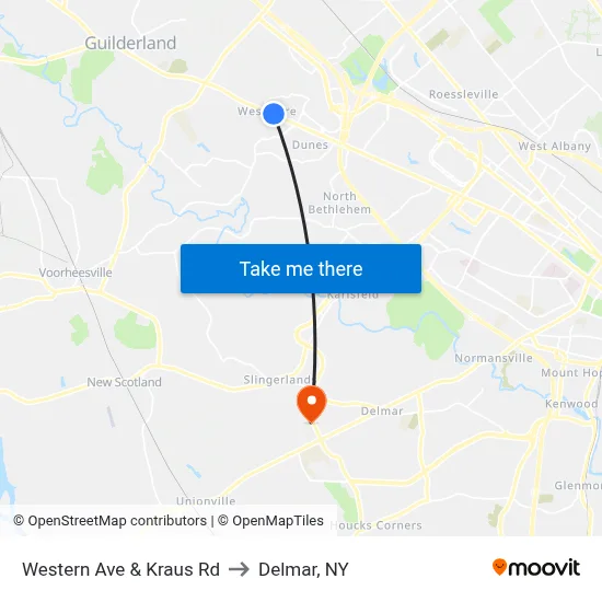 Western Ave & Kraus Rd to Delmar, NY map